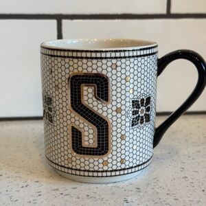 Anthropologie Black and White Coffee Mug with Textured Design
